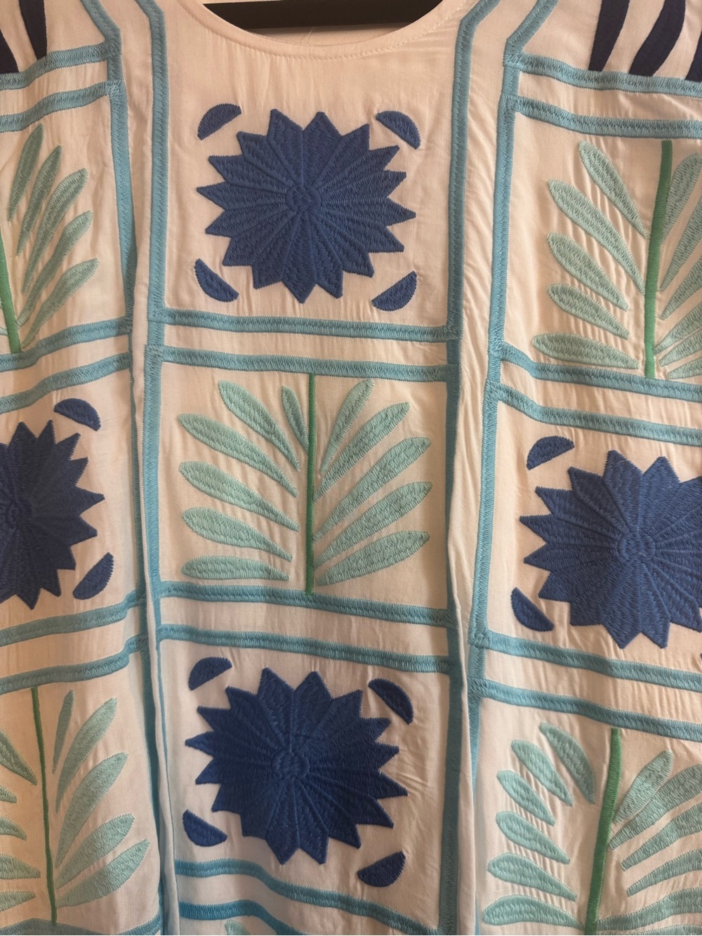 J. Marie New With Tags Embroidered White Dress with Blue & Aqua Floral Pattern - Picture 2 of 3